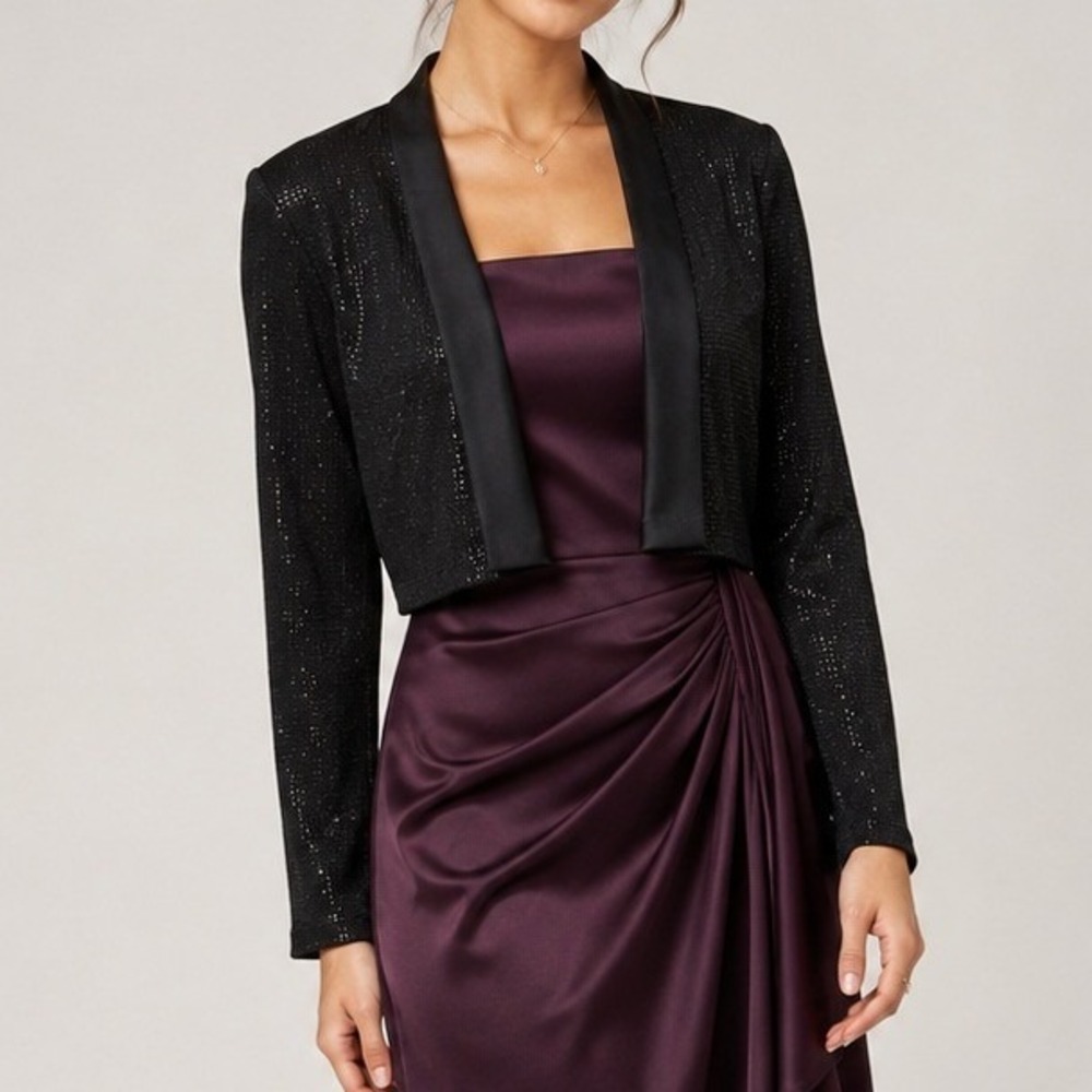 Calvin Klein Bolero Shrug S Black Glitter Sparkle Cropped Cardigan Y2K vintage